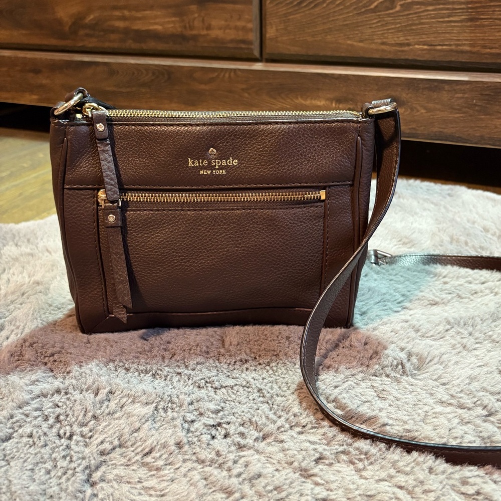 Kate Spade New York Pebbled Leather Crossbody Purse/ Bag In Mocha Brown - Picture 1 of 16